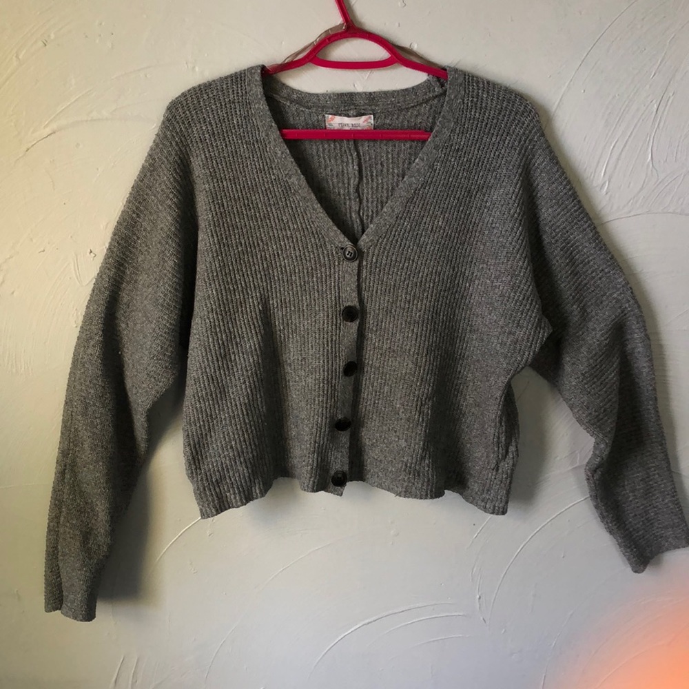 Gray Cropped Sweater Cardigan